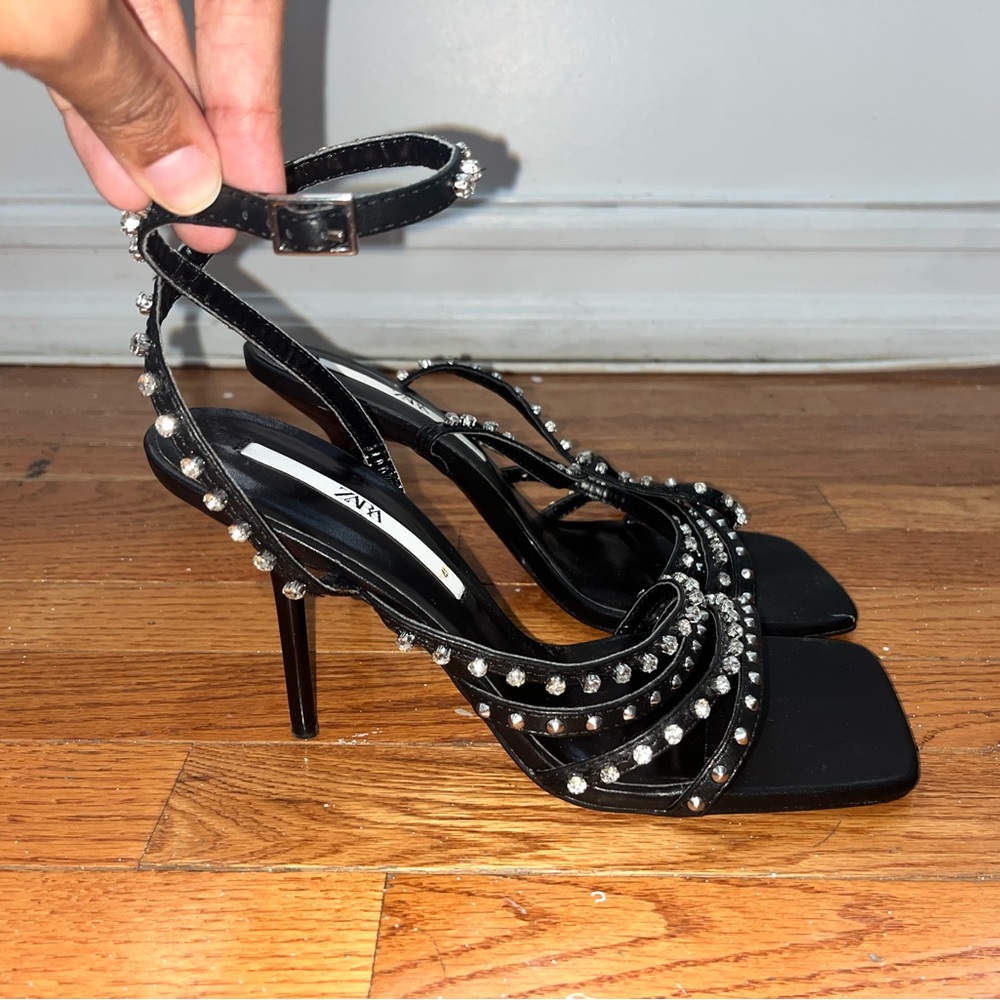 Zara Sparkle Multi-strap  square sandals